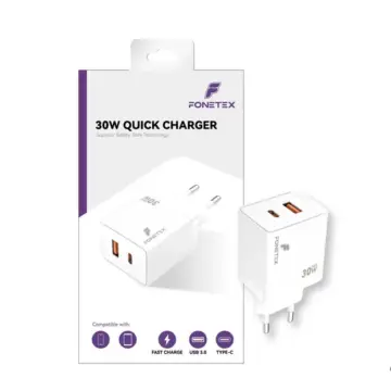 FoneTex 30W GaN USB-C And USB Adapter – FT-C222