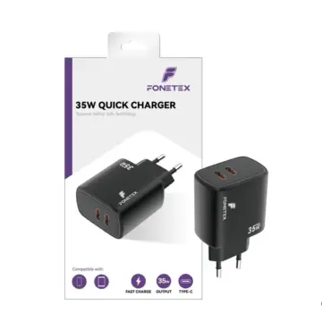 FoneTex 35W GaN Double USB-C Adapter Black – FT-C224