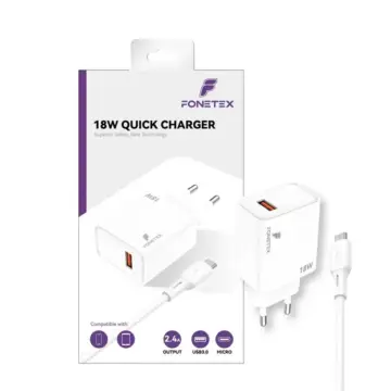 FoneTex 18W Quick Charger With USB To Micro Cable – FT-C219
