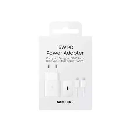 15W PD Adapter with USB-C Cable – White – by Samsung