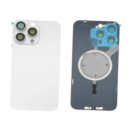 Replacement Battery Cover + Side Frame Compatible for iPhone 15 Pro (1 pcs) – White/Silver