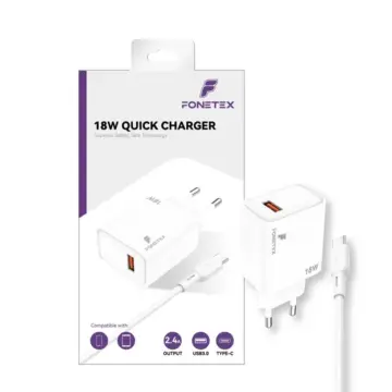 FoneTex 20W Quick Charger With USB To USB-C Cable – FT-C217