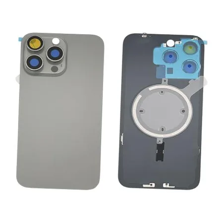 Replacement Battery Cover + Side Frame Compatible for iPhone 15 Pro Max (1 pcs) – Natural/Grey